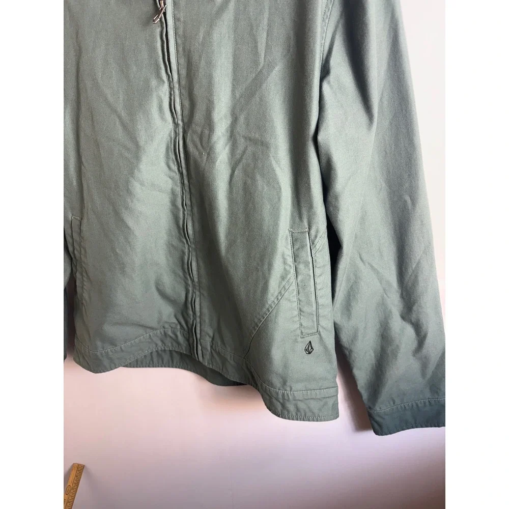 Volcom Mens Hooded Canvas Jacket Sage Green Full Zip Water Resistant Size Large